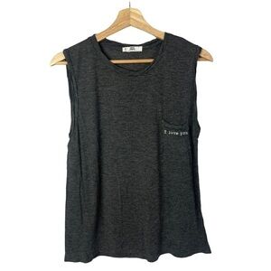 MNG by Mango Gray Pocket Front I Love You Tank Top S